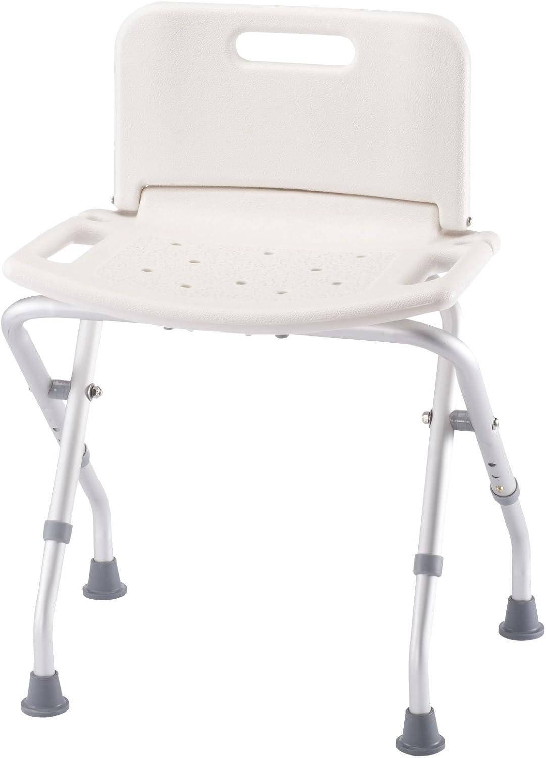 Adjustable Folding White Plastic Shower Chair with Back Support