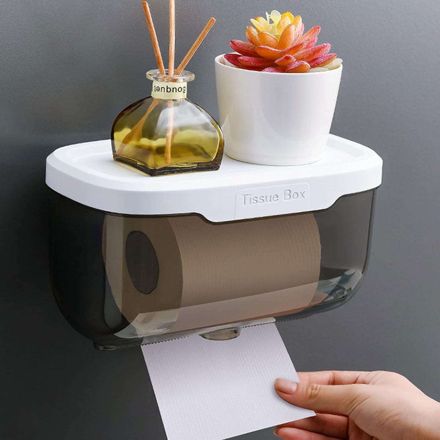 Gray ABS Wall-Mounted Waterproof Toilet Paper Holder with Shelf