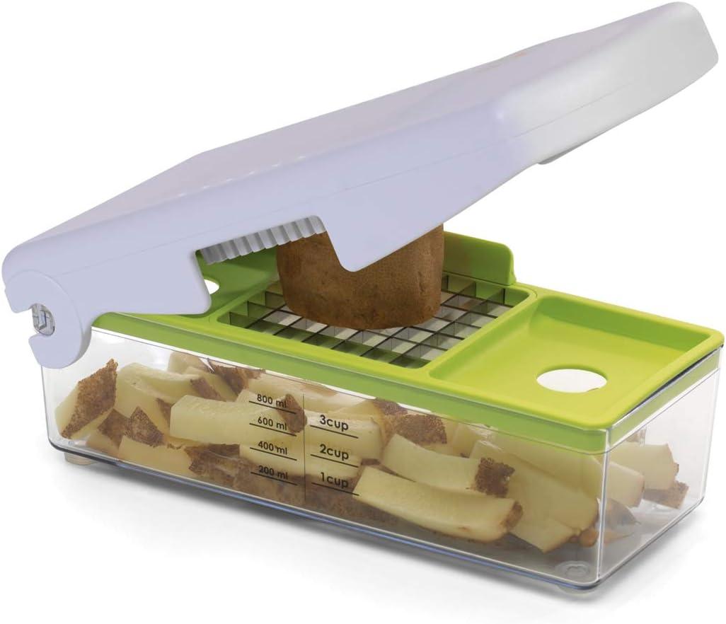 Prepworks Fruit and Vegetable Chopper: Manual Food Chopper, 3 Blades, Dishwasher-Safe, ABS & Stainless Steel, Red/Green/Yellow