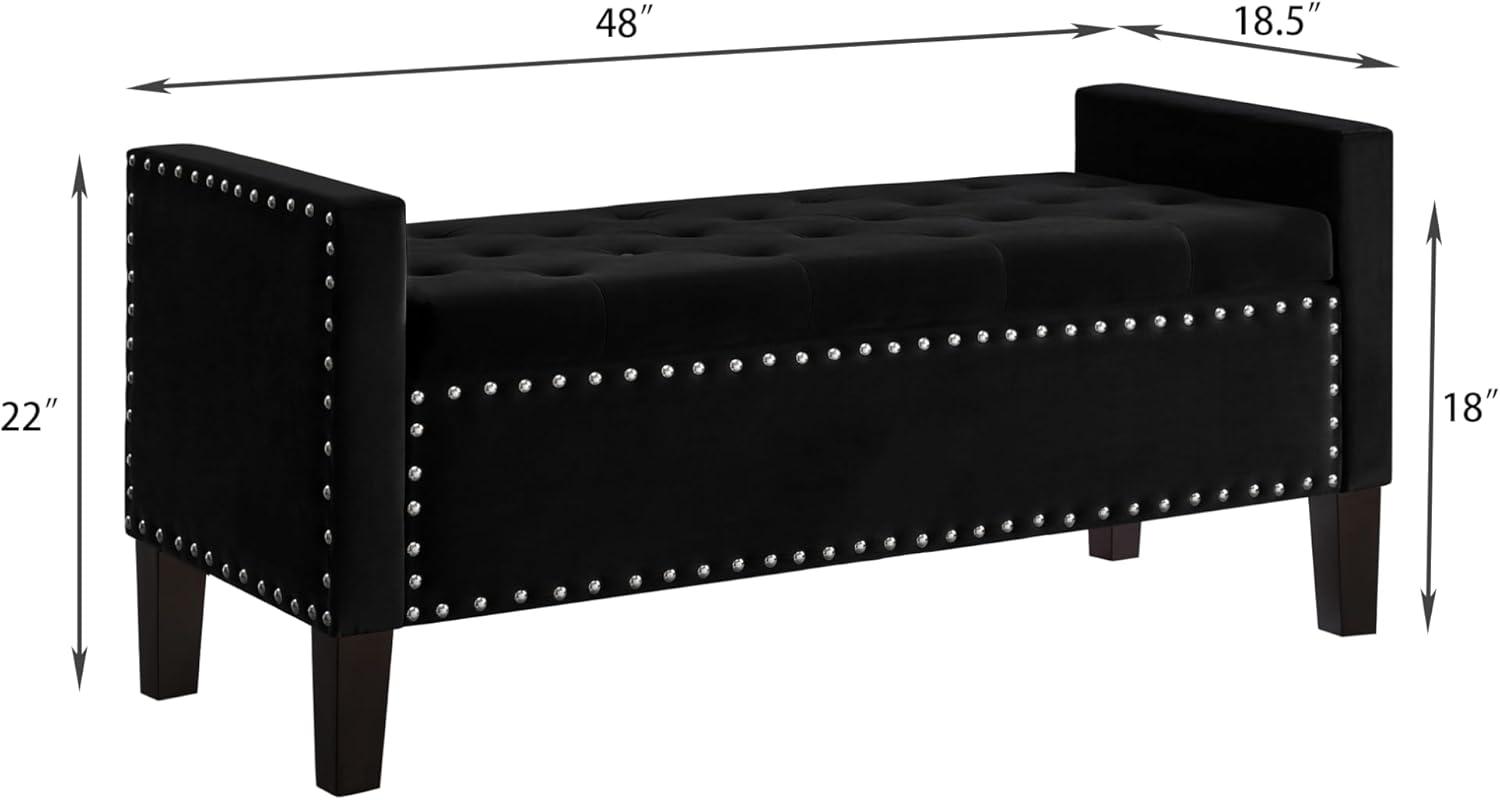 Upholstered Tufted Button Storage Bench with Nails Trim,Velvet Upholstered Entryway Bench Living Room Padded Seat with Armrest,Bed Bench-Cuddlewood