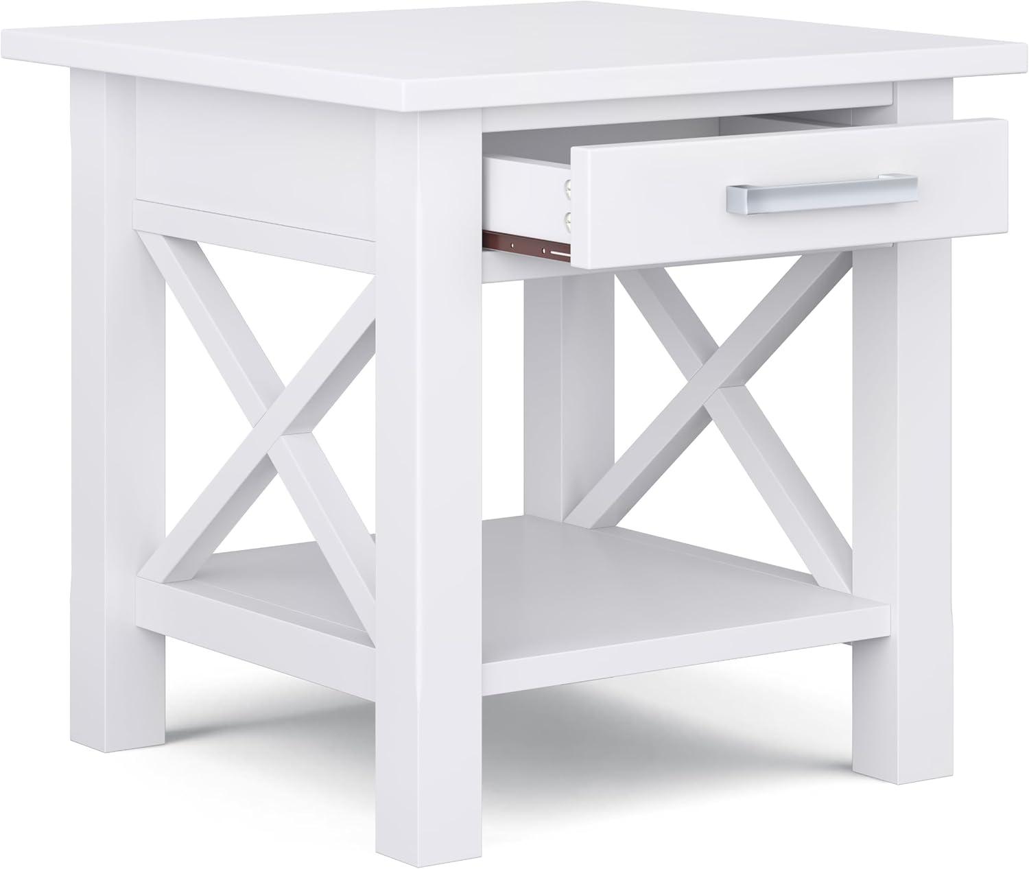 Kitchener Contemporary White Solid Wood Square End Table with Storage