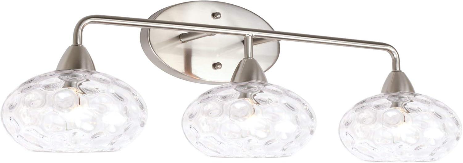 Kira Home Marina 26" Modern 3-Light Vanity/Bathroom Light + Hammered Glass Shades, Brushed Nickel Finish