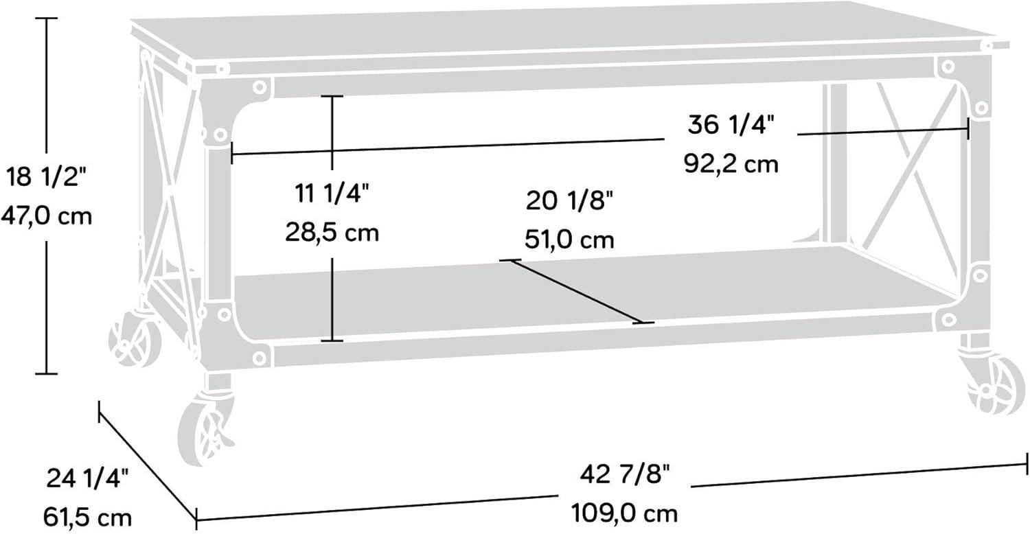 Steel River Coffee Table Carbon Oak - Sauder: Industrial Design, Mobile with Locking Casters, Open Shelving