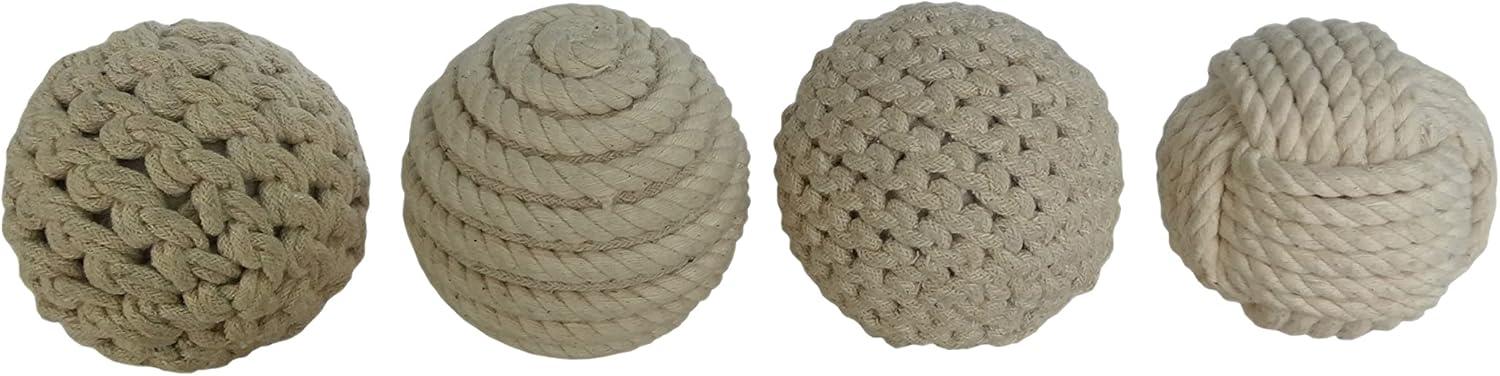 DecMode Brown 4" Handmade Decorative Ball Jute Rope Orbs & Vase Filler with Varying Designs (4 Count)