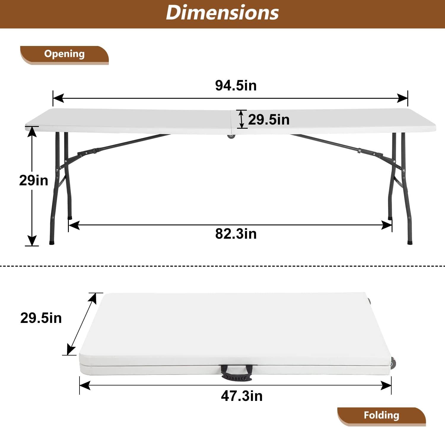 8FT White Plastic Folding Dining Table with Metal Legs