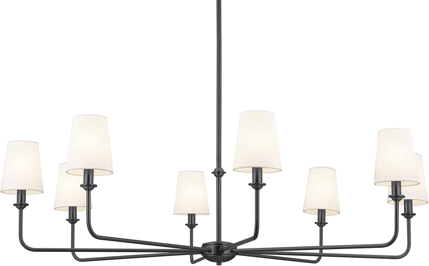 Classic 8 Light Chandelier with White Linen Shades