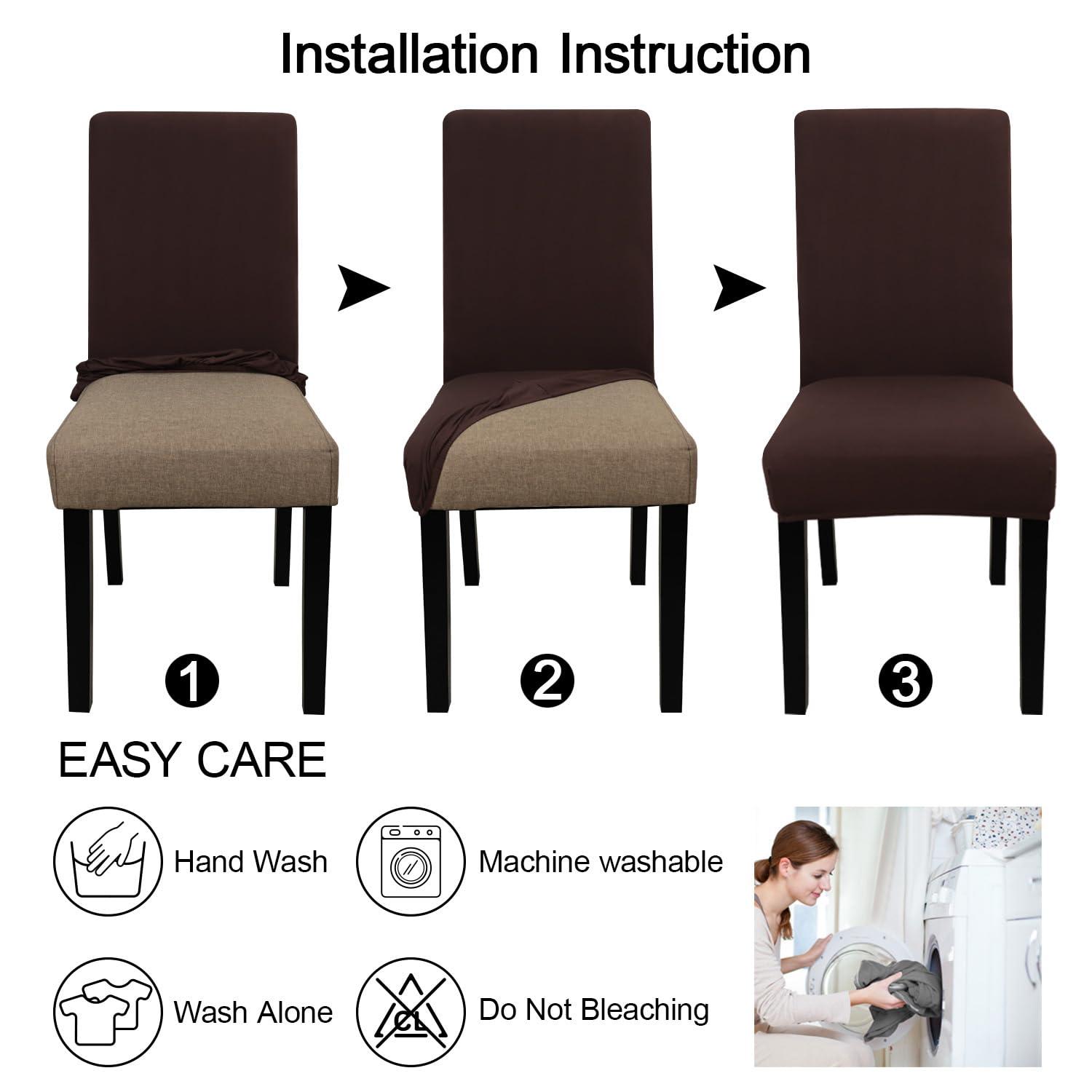Dining Room Chair Covers Slipcovers Set of 4, Spandex Super Fit Stretch Removable Washable Kitchen Parsons Chair Covers Protector(coffee color1)