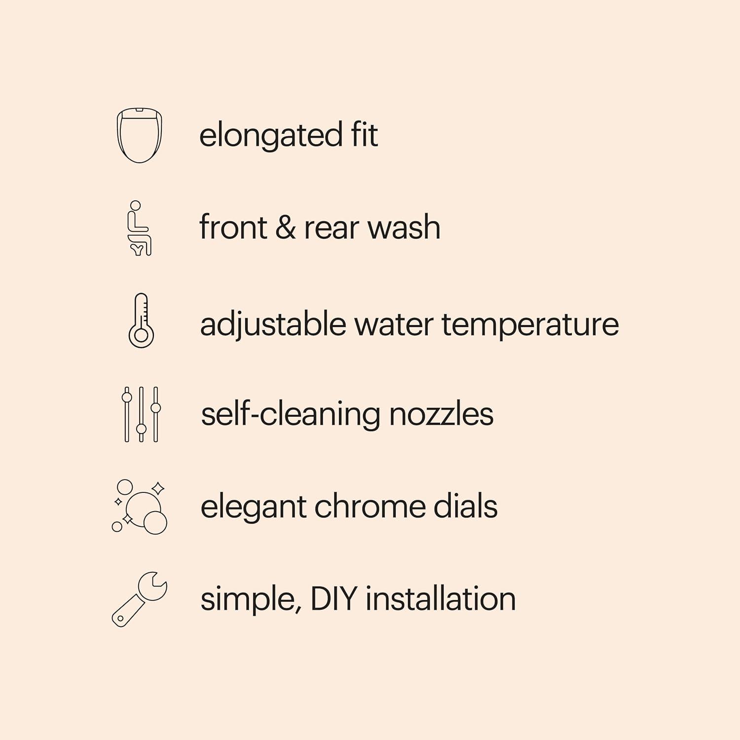 Brondell Bidet Toilet Seat Non-Electric Swash Ecoseat, Fits Elongated Toilets, White - Dual Nozzle System, Ambient Water Temperature - Bidet with Easy Installation