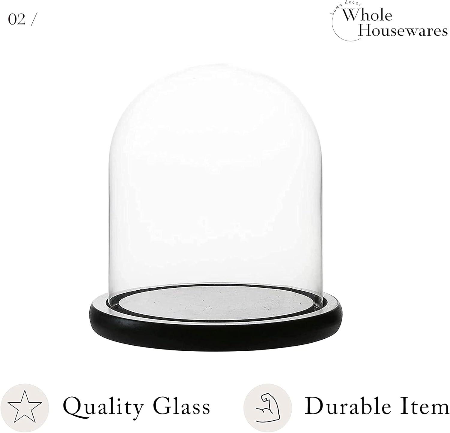 Whole Housewares Decorative Clear Glass Dome, Black MDF Base, 5.7" D X 6.5" H