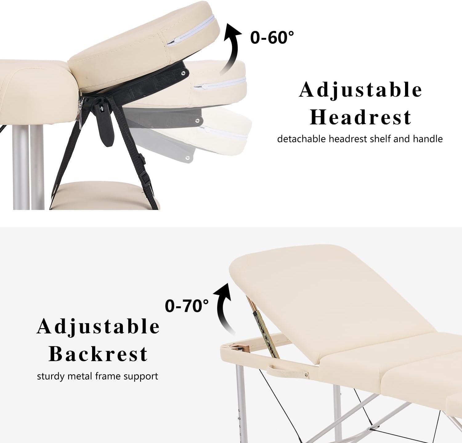 YOUNIKE Massage Tables Portable Lash Bed for Eyelash Extensions Professional Aluminum 3 Folding Lightweight Height Adjustable Facial Spa Beauty Salon Tattoo Home White