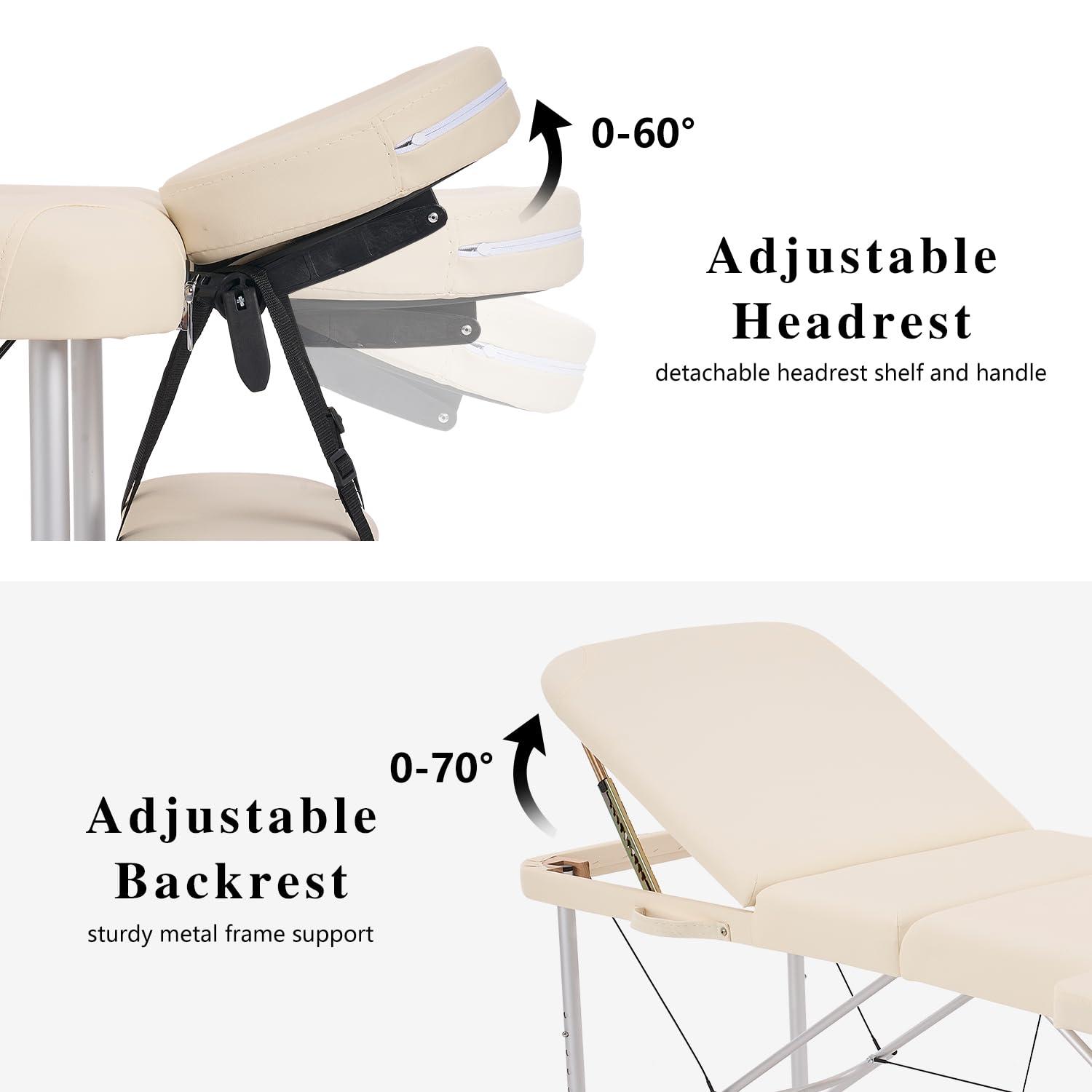 YOUNIKE Massage Tables Portable Lash Bed for Eyelash Extensions Professional Aluminum 3 Folding Lightweight Height Adjustable Facial Spa Beauty Salon Tattoo Home White