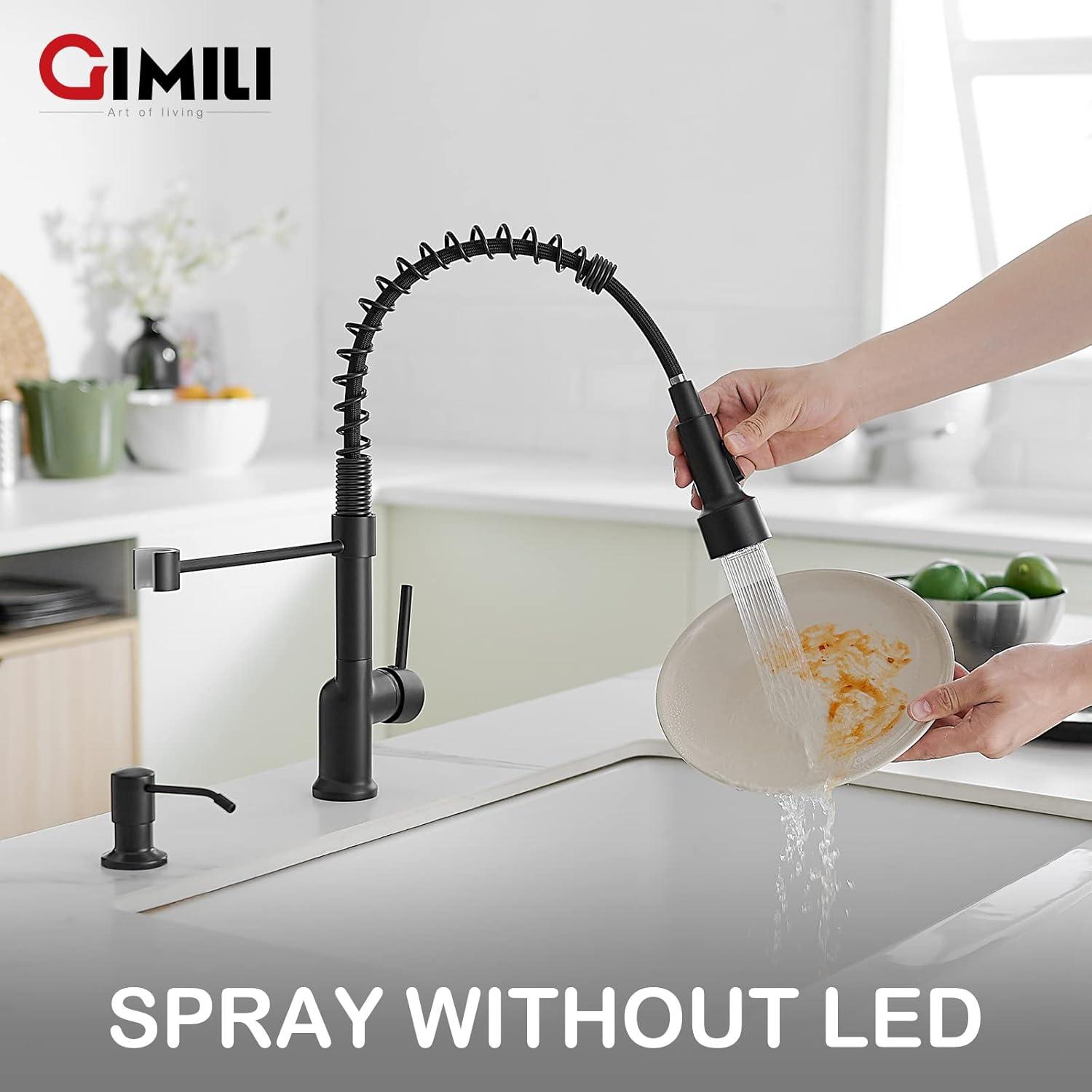 Matte Black LED Kitchen Faucet with Pull Down Sprayer and Soap Dispenser