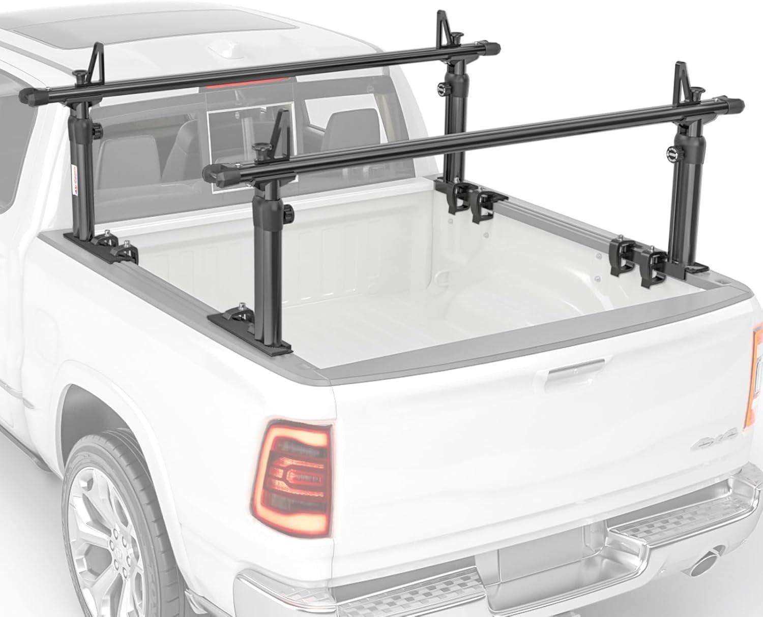 AA-Racks Model APX2501 75" Full-Size Pickup Truck Ladder Racks Low-Profile Height-Adjustable Utility Aluminum Truck Bed Rack with Load Stops-Black