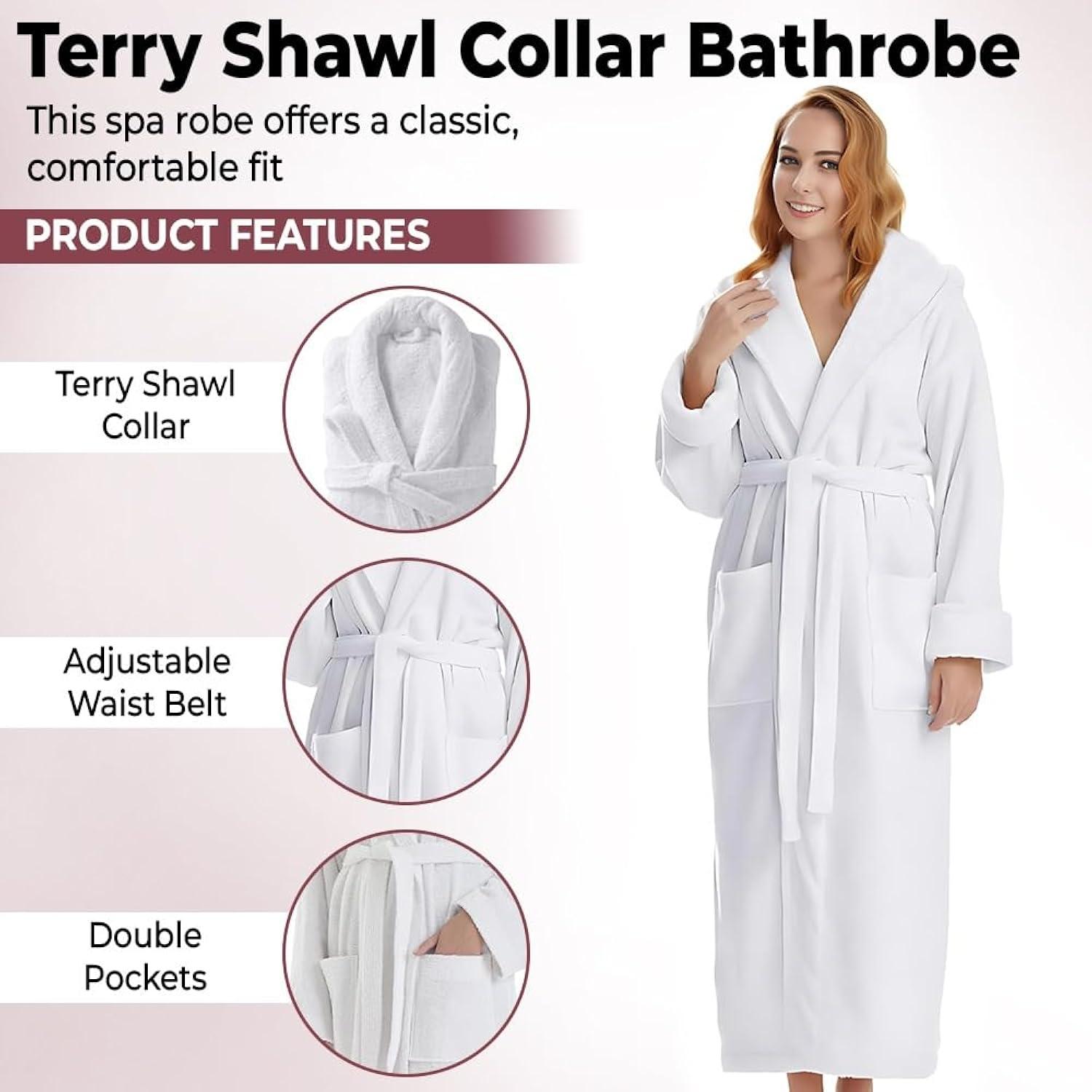 White Cotton Terry Shawl Collar Unisex Bathrobe
