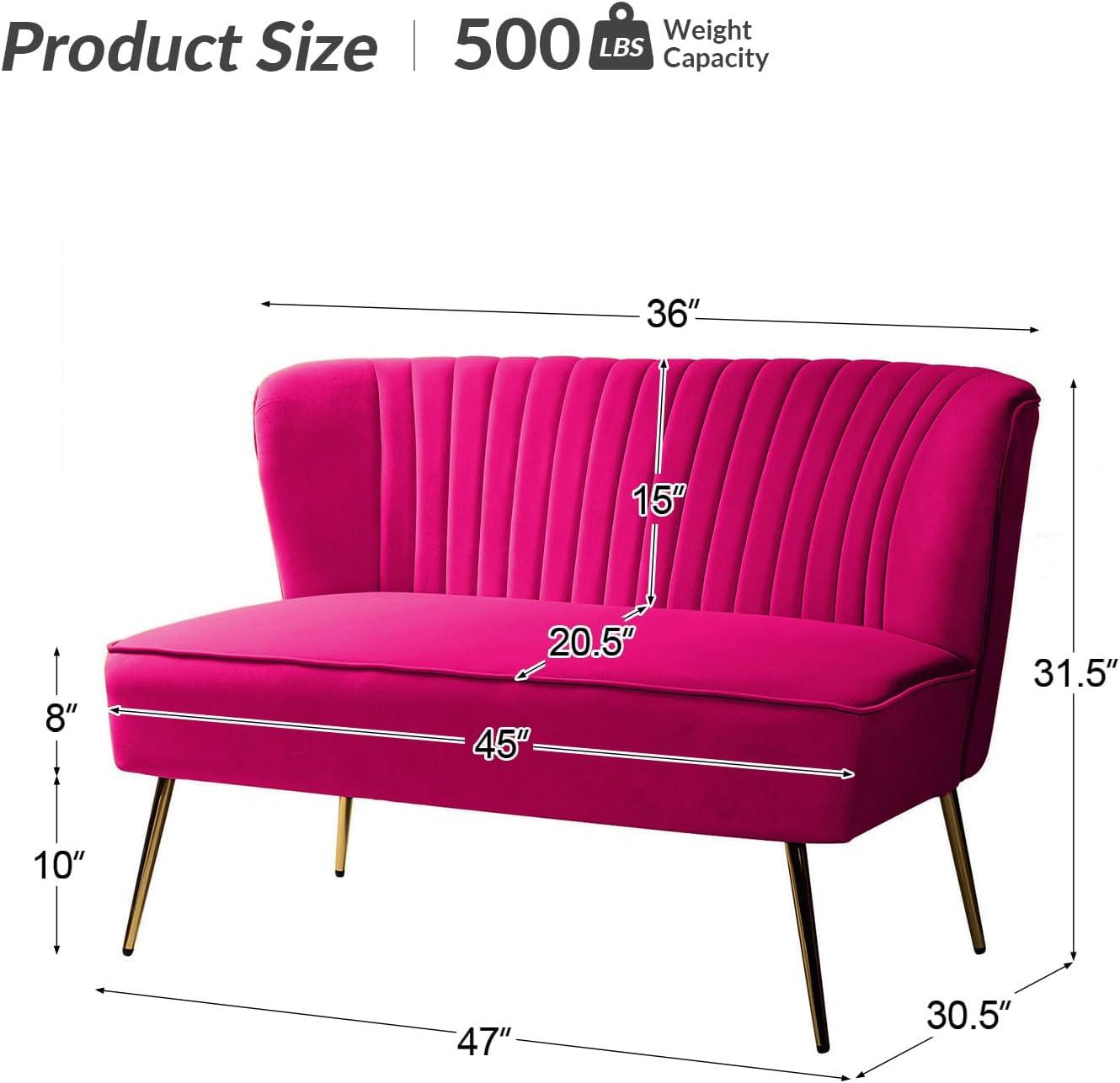 HULALA HOME Monica Modern Velvet Curved Tufted Back Loveseat with Metal Tapered Legs by  FUCHSIA