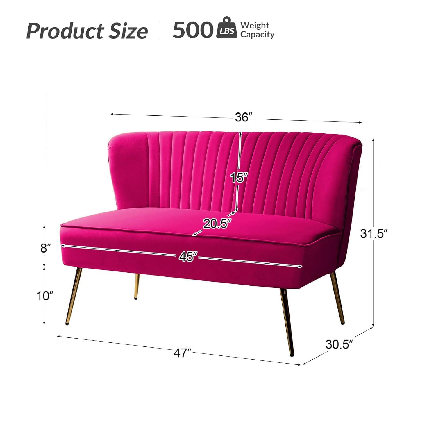 HULALA HOME Monica Modern Velvet Curved Tufted Back Loveseat with Metal Tapered Legs by  FUCHSIA