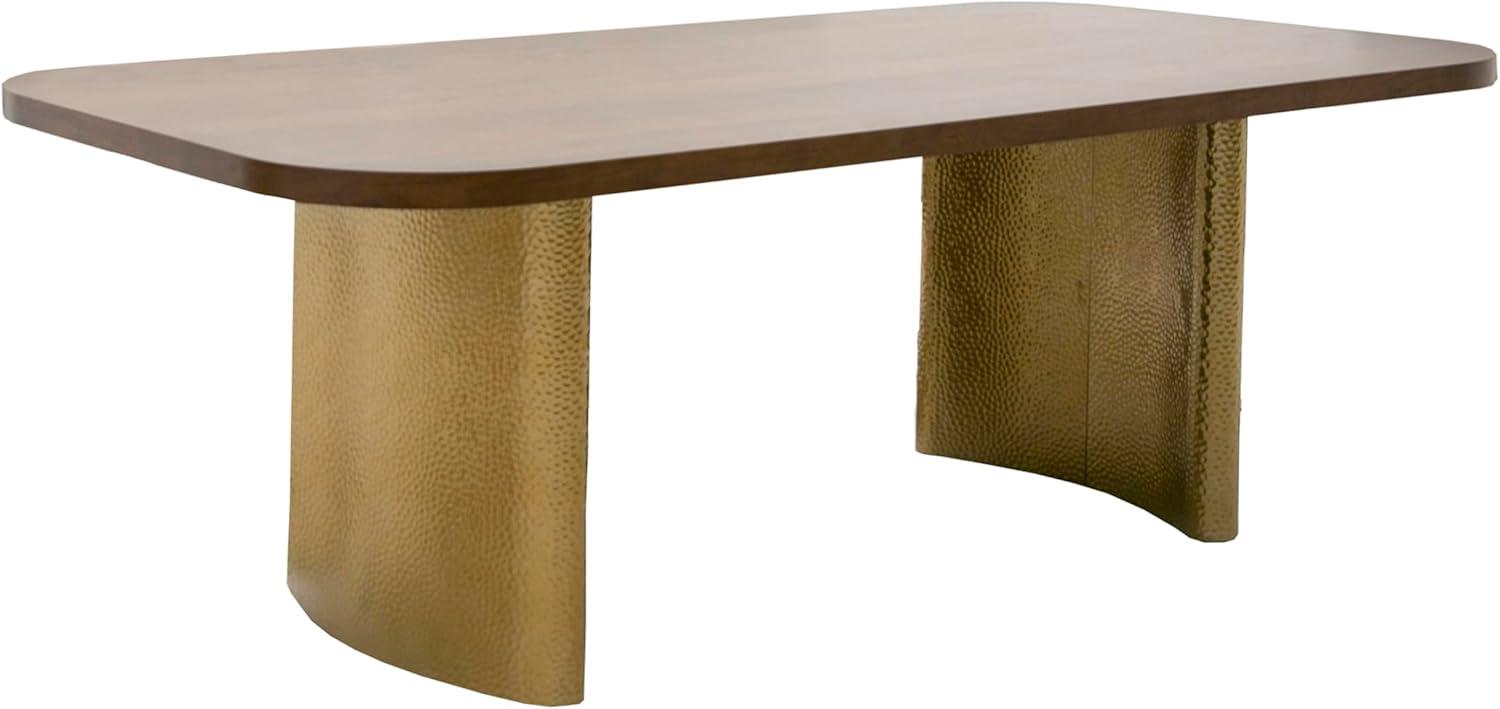 Walnut and Gold Rectangular Dining Table with Double Pedestal Base