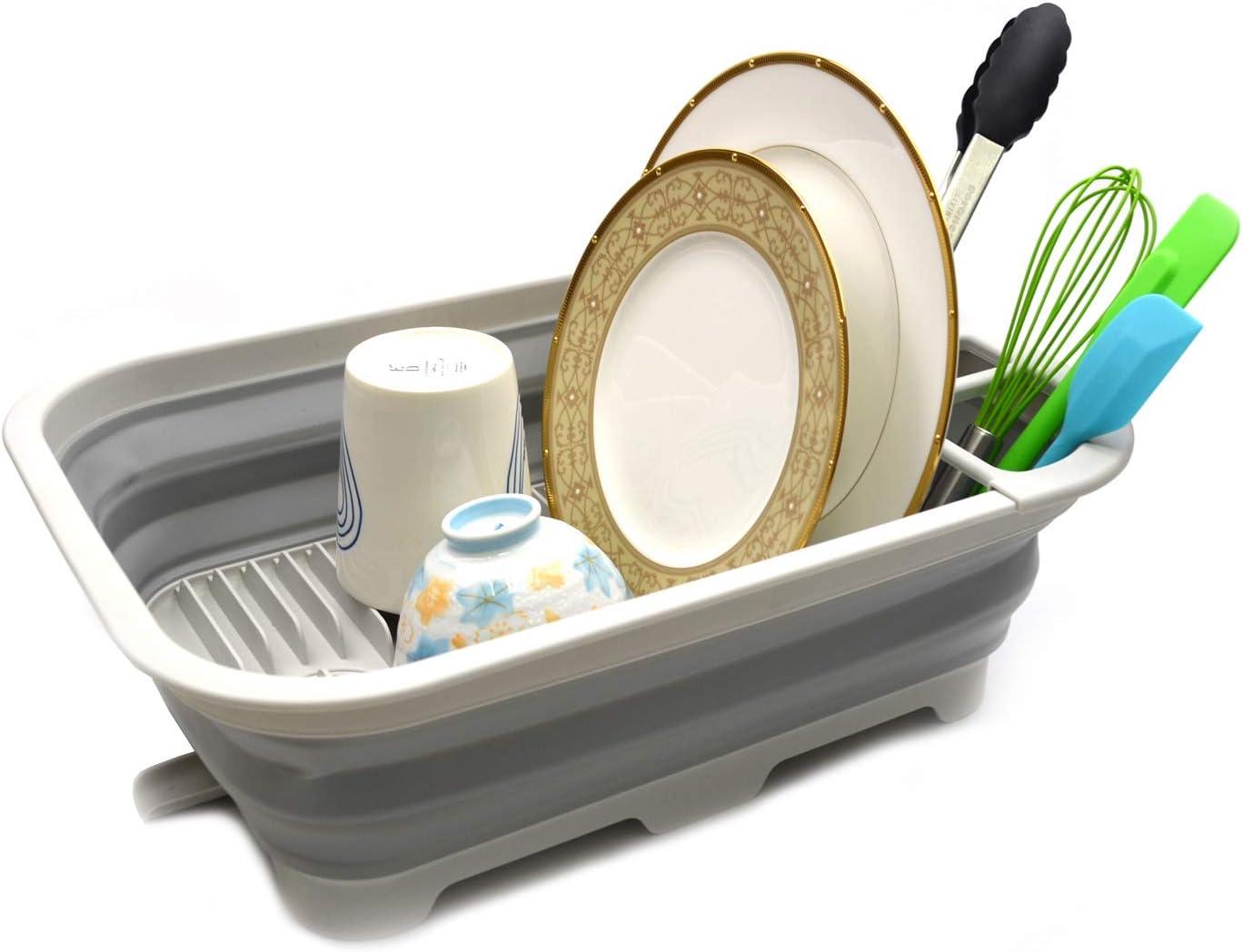 SAMMART 12L (3.17 Gallon) Collapsible Dish Drainer with Swivel spout, Grey
