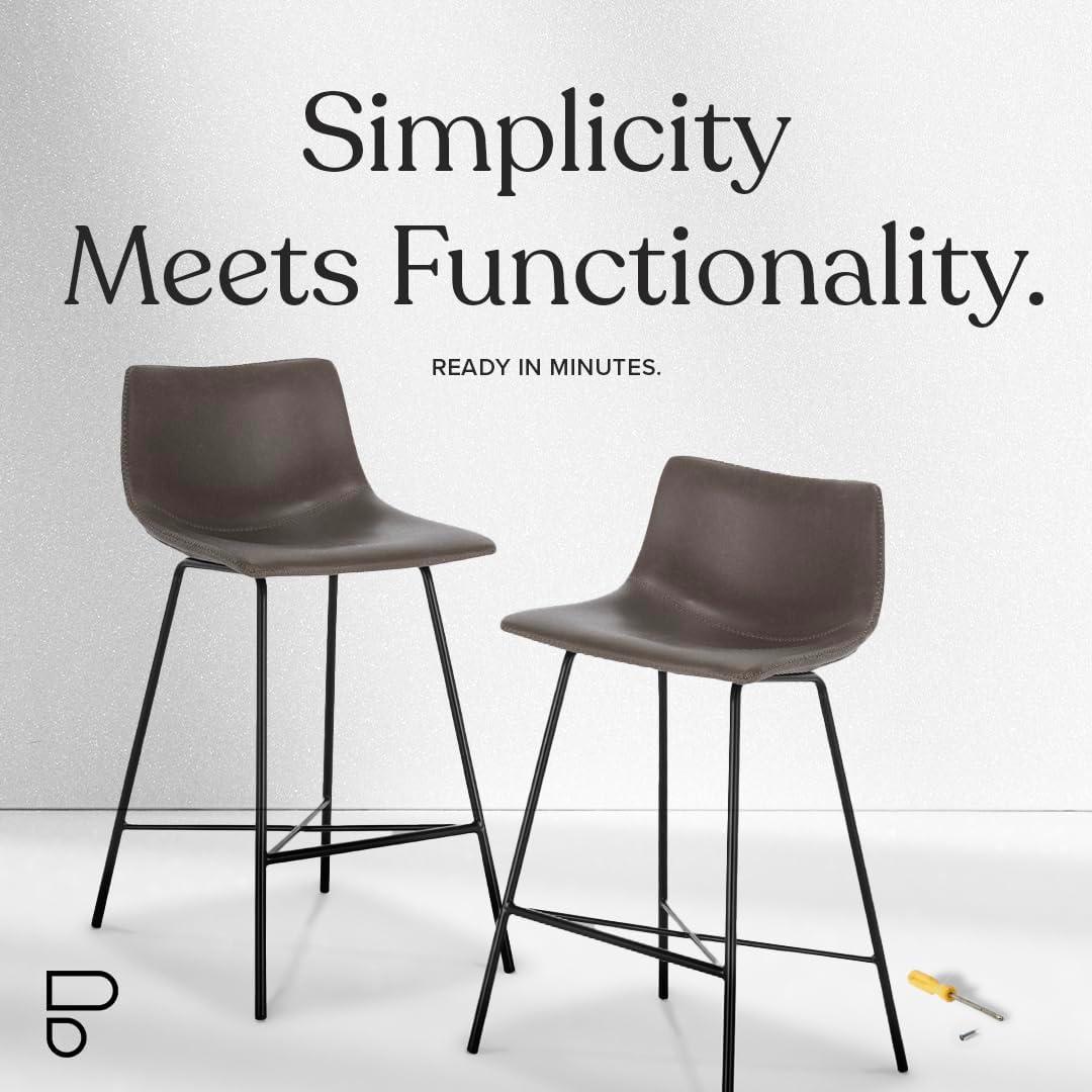 Brown Leather Saddle Style Counter Stools with Steel Legs, Set of 3