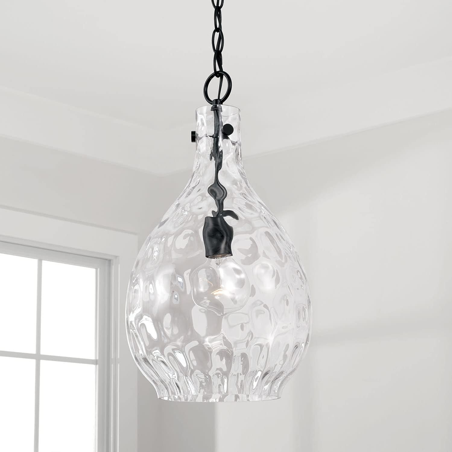 Matte Black Teardrop Pendant Light with Clear Glass Shade