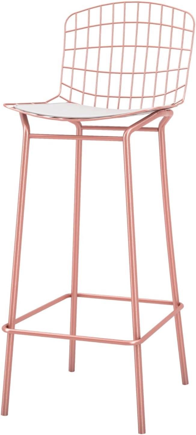 Madeline 41.73" Barstool with Seat Cushion in Rose Pink Gold and White