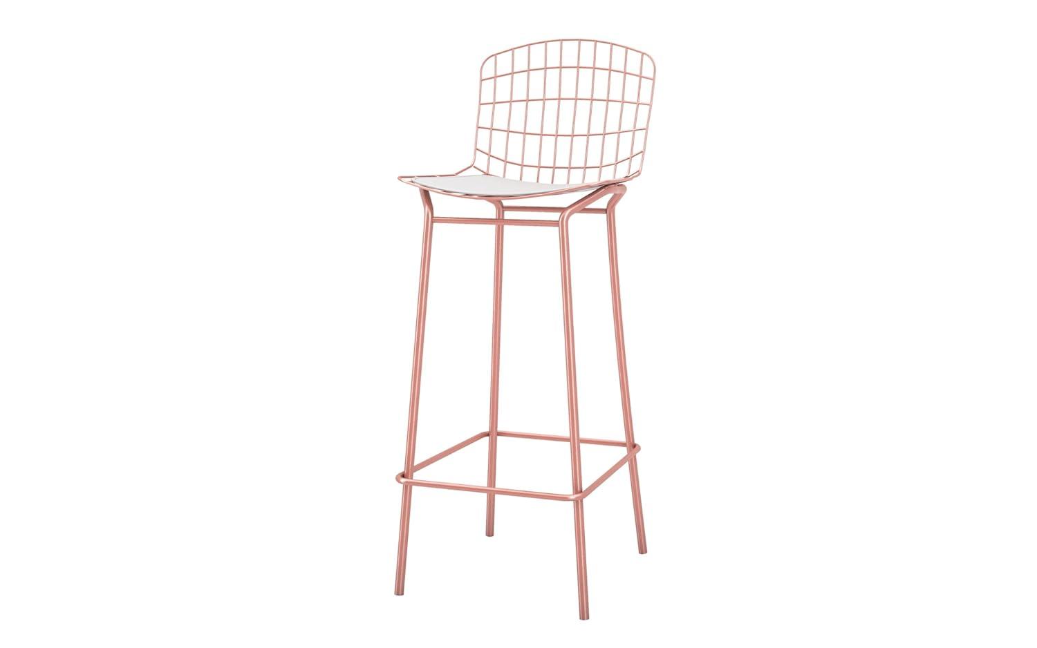 Madeline 41.73" Barstool with Seat Cushion in Rose Pink Gold and White