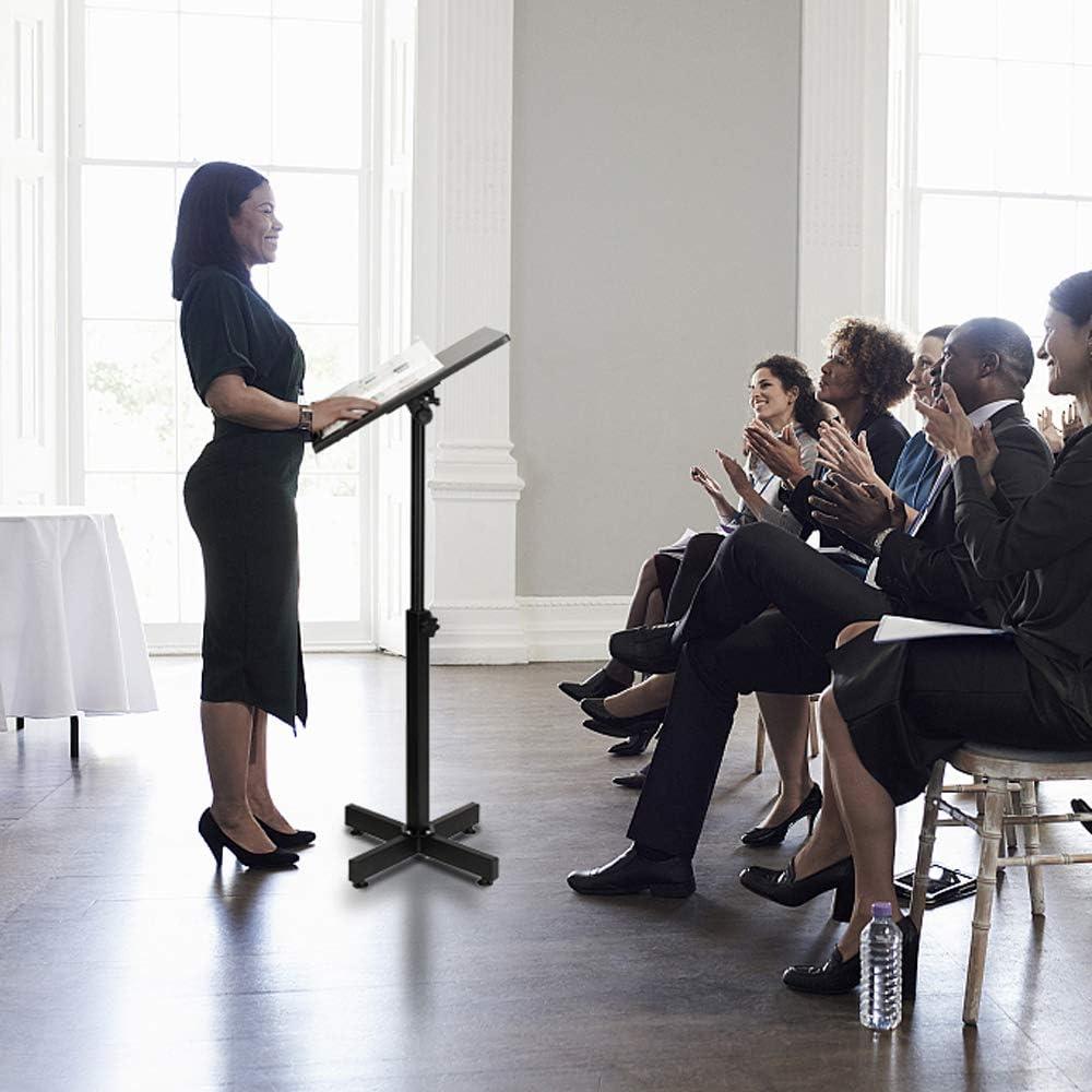 Bonnlo Classic Lectern Podium Stand, Height Adjustable Mobile Podium, Multi-Purpose Tabletop for Speech, Lecture, Church, Reading or Laptop Desk with Edge Stopper, Black