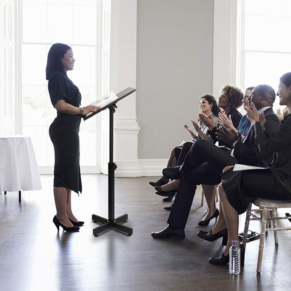 Bonnlo Classic Lectern Podium Stand, Height Adjustable Mobile Podium, Multi-Purpose Tabletop for Speech, Lecture, Church, Reading or Laptop Desk with Edge Stopper, Black