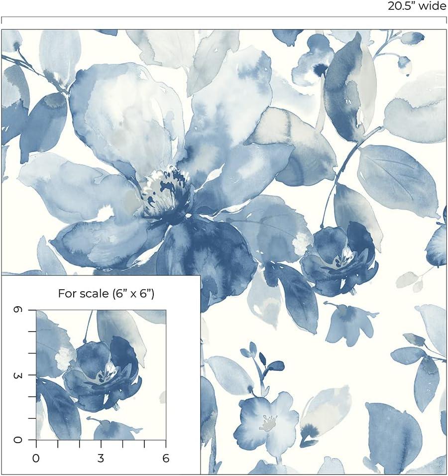 Bluestone Watercolor Flower Peel and Stick Wallpaper