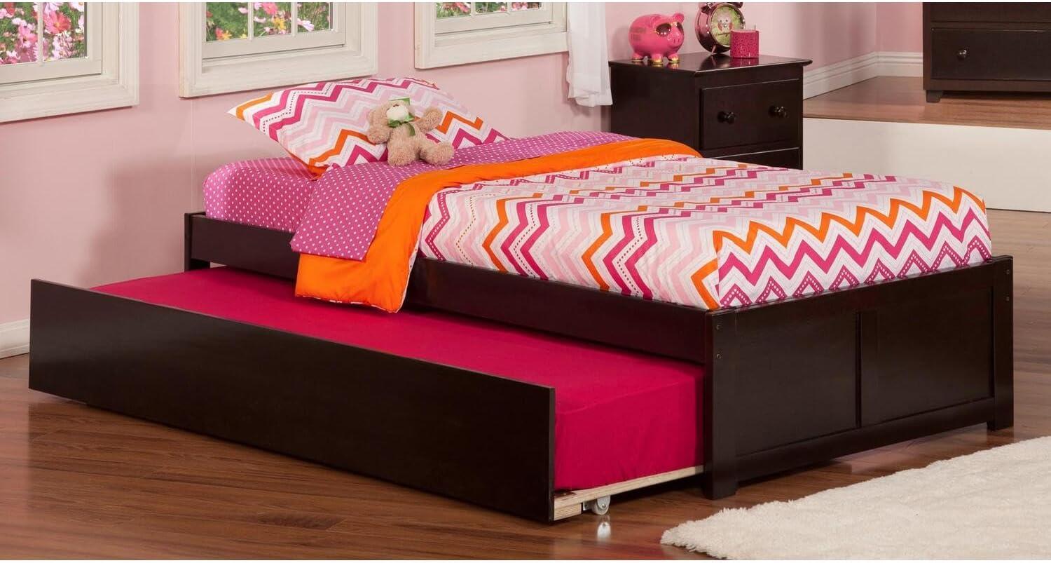 Concord Platform Bed with Flat Panel Foot Board and Twin Size Urban Trundle Bed, Multiple Colors, Multiple Sizes