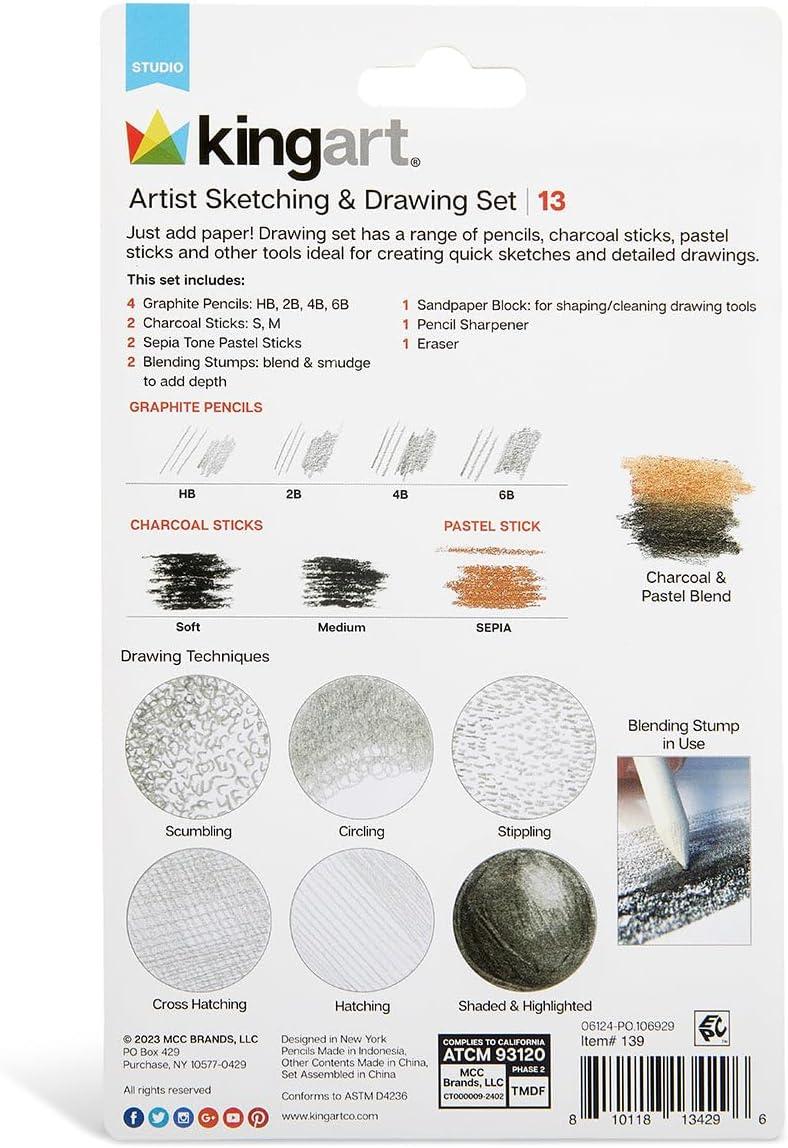 KINGART Sketch & Draw Set, 13 pc