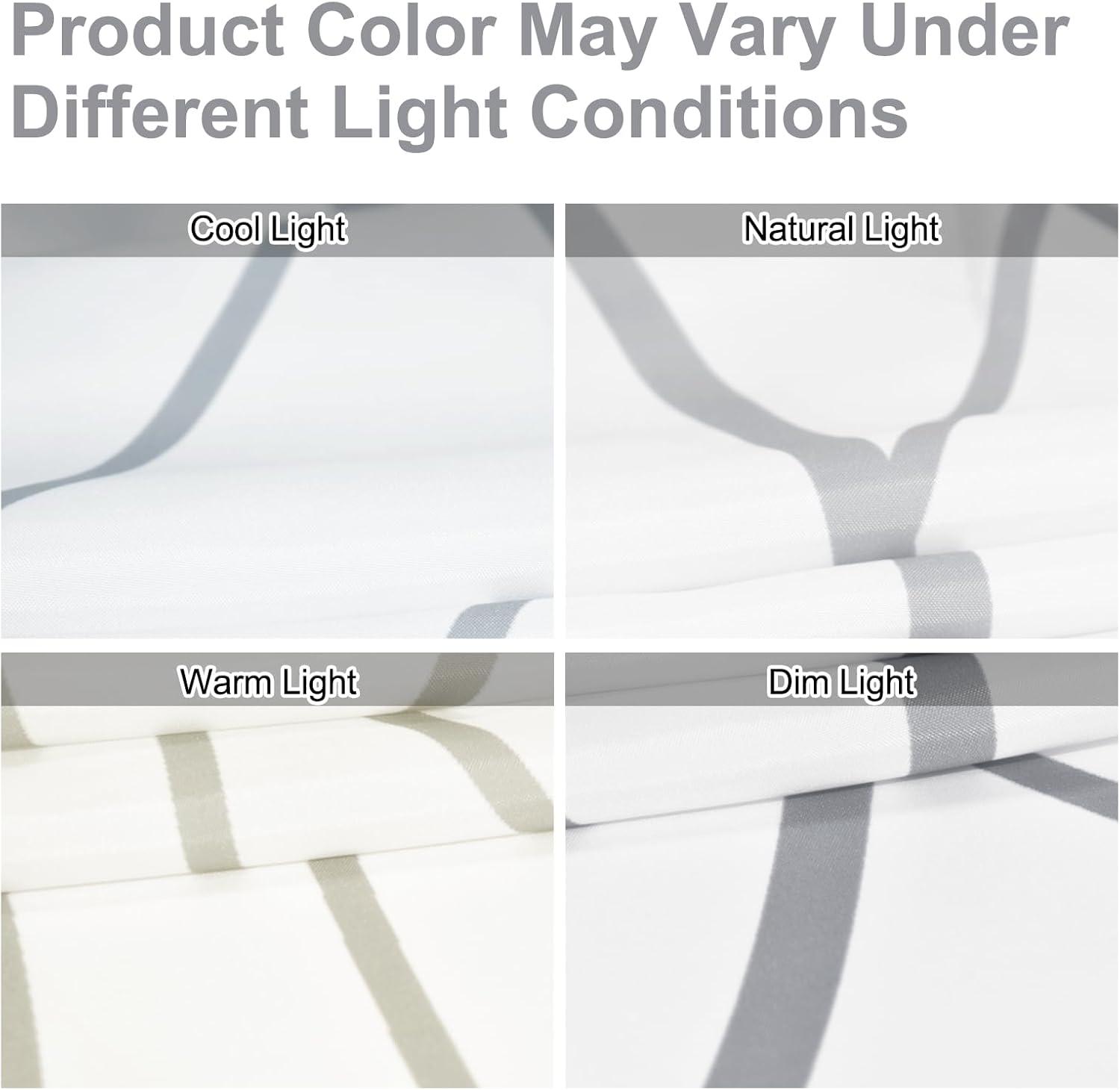 72-Inch White and Gray Striped Polyester Shower Curtain with Hooks