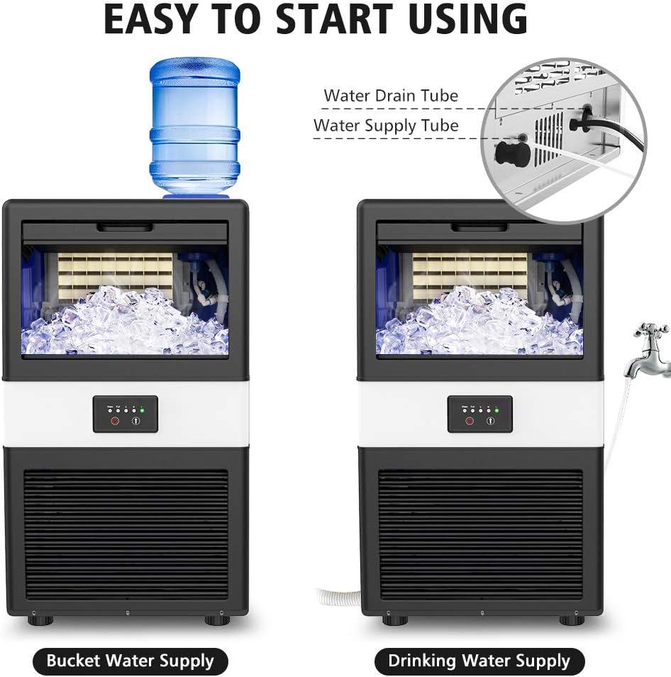 Commercial Ice Maker Machine, 70 LBS/24H Under Counter Large Ice Machine w/ 10 LBS Capacity Ice Storage Bin, 2 Water Inlet Modes, Freestanding & Built in Ice Maker for Bar/Home/Office/Shop, White