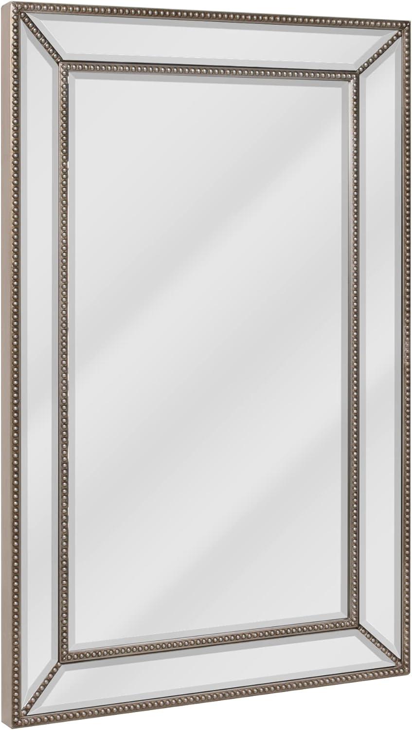 Elegant Champagne Silver Beaded Wood Framed Vanity Mirror 20"x32"