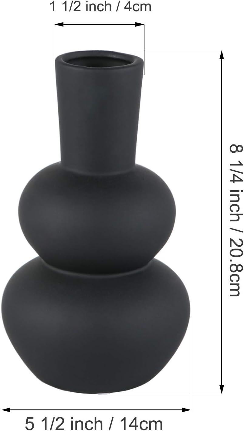 Black Matte Ceramic Gourd Vase for Table Decor