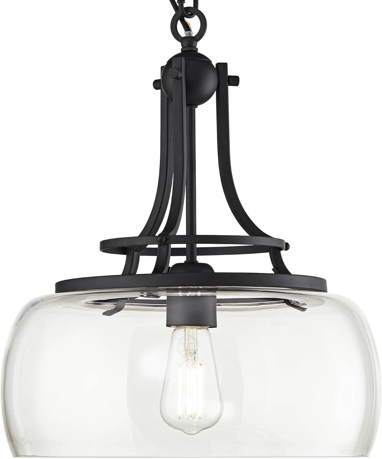 Franklin Iron Works Charleston Black Pendant 13 1/2" Wide Industrial LED Clear Glass Fixture for Dining Room House Kitchen Island