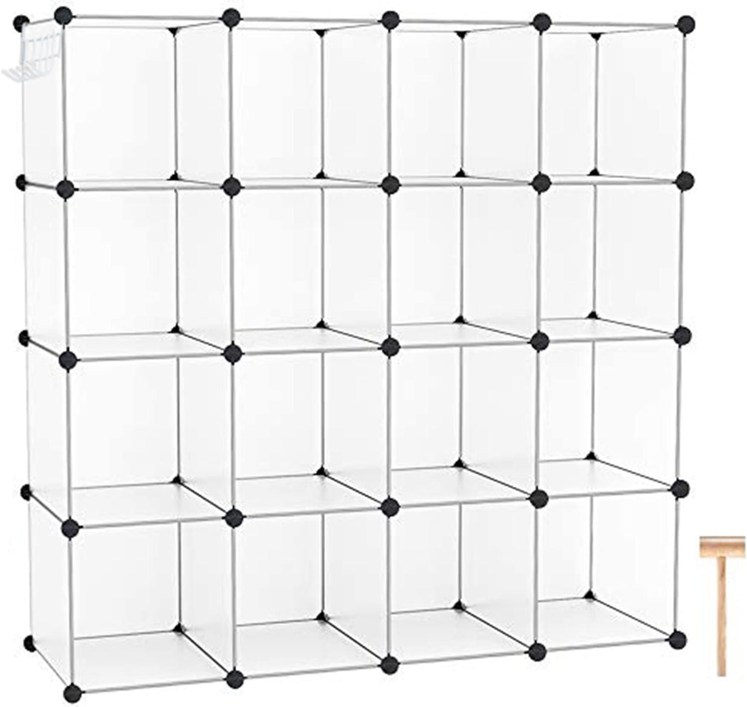 White 16-Cube Modular Storage Organizer with Metal Frame