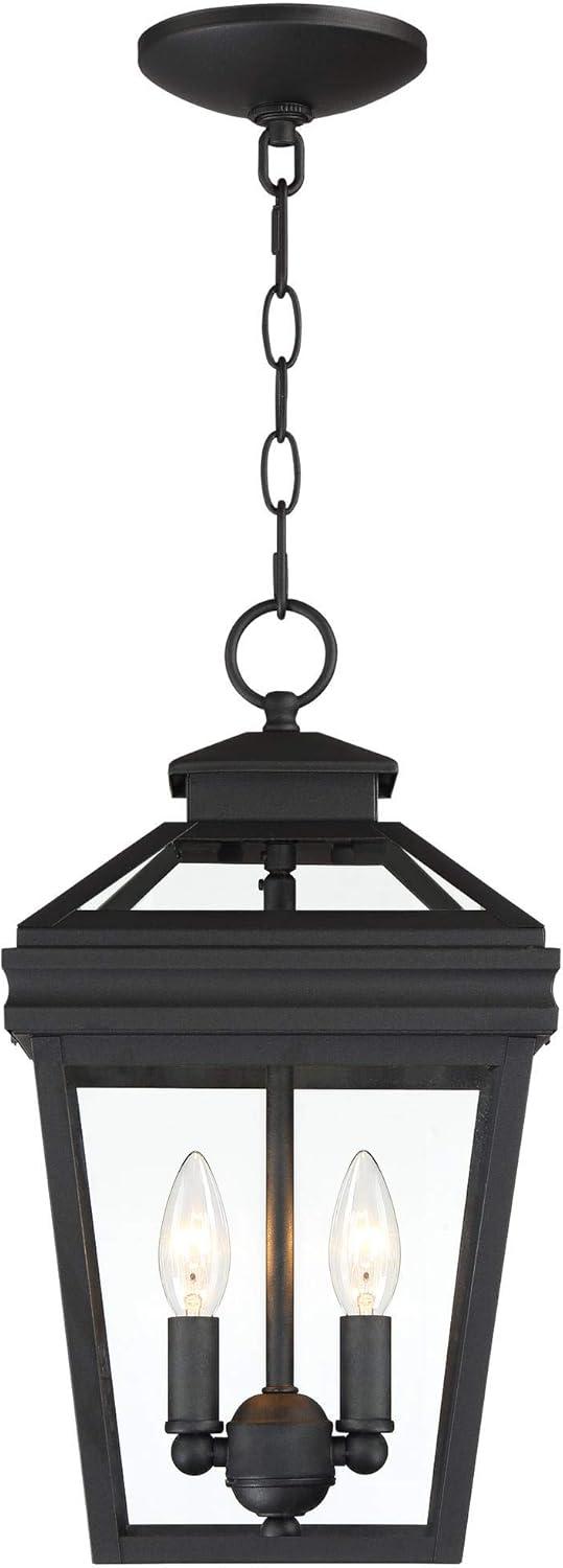 Stratton Black Steel Outdoor Hanging Lantern with Clear Glass