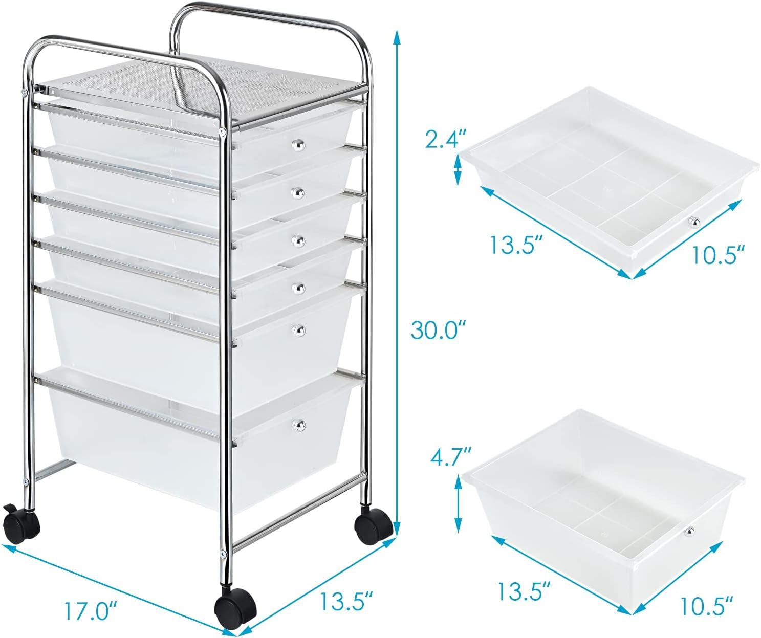 6-Drawer Rolling Storage Cart, Multifunctional Art Craft Organizer Cart, Mobile Utility Storage Cart with Removable Drawers & Lockable Wheels, Craft Cart for Home Office, School, Clear