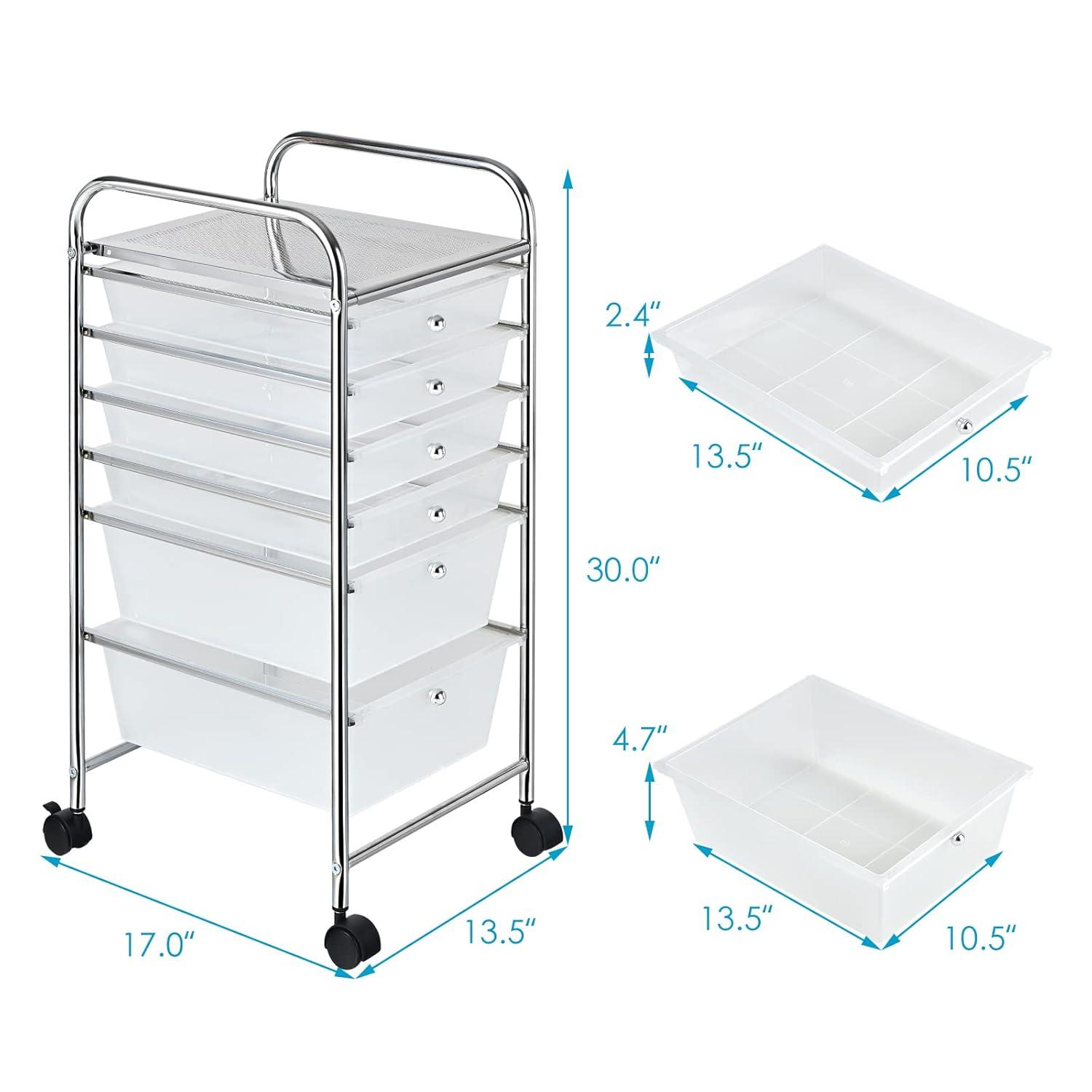 Clear 6-Drawer Rolling Storage Cart with Chrome Frame