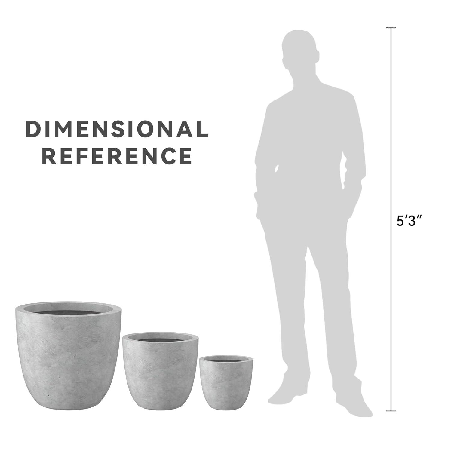 Kante Kante 3 Piece 18", 14", and 10"W Round Planters, Outdoor Indoor Modern Planter Pots, Lightweight, Weather Resistant, Seamless with Drainage Hole Set