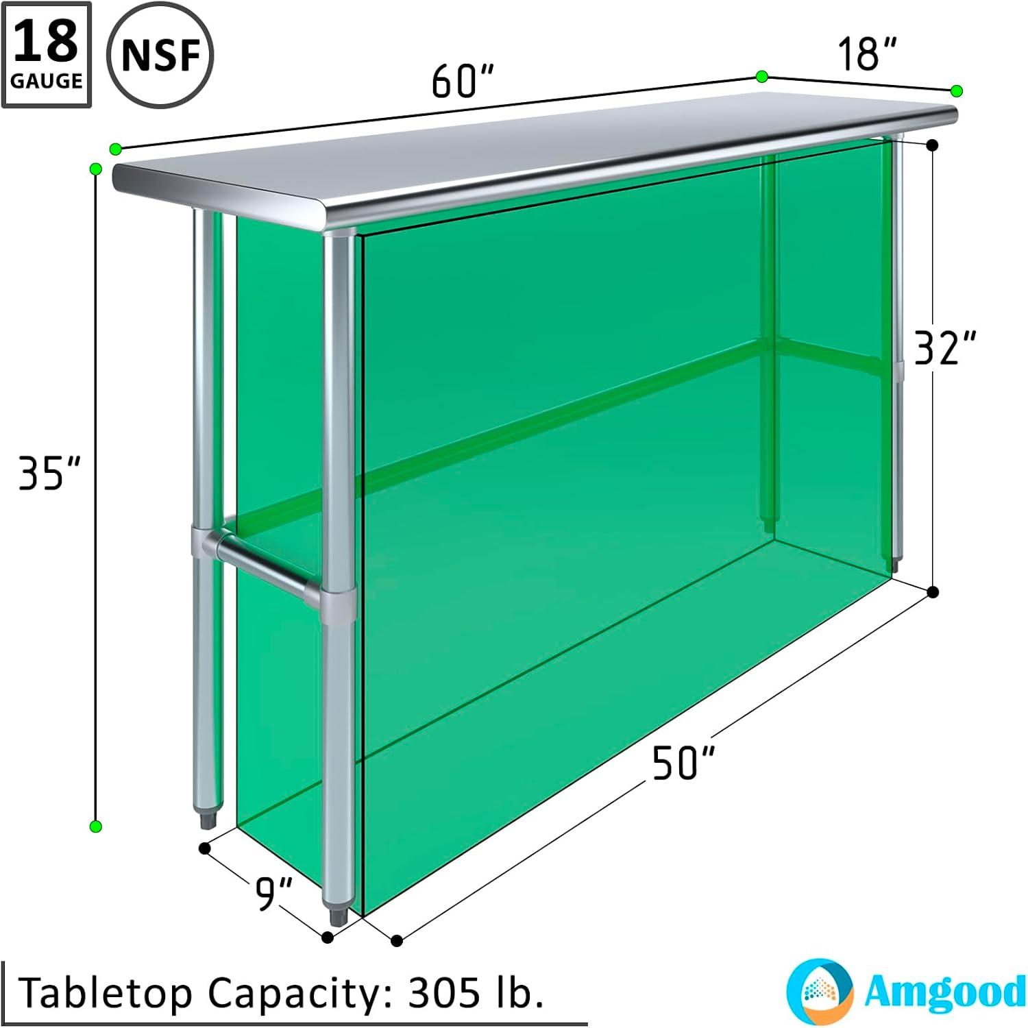 Amgood Stainless Steel Open Base Work Table