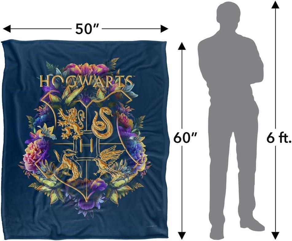 Harry Potter Hogwarts Multi-Colored Floral Crest Officially Licensed Silky Touch Super Soft Throw Blanket 50" x 60"