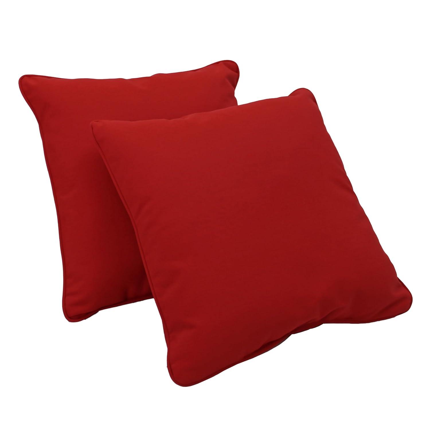 Factory Direct Partners Presidio 15" x 15" Square Decorative Throw Pillow Set with Piping for Indoor/Outdoor Furniture; UV, Fade, Weather-Resistant Olefin Fabric (2-Pack) - Red, 13809-RD