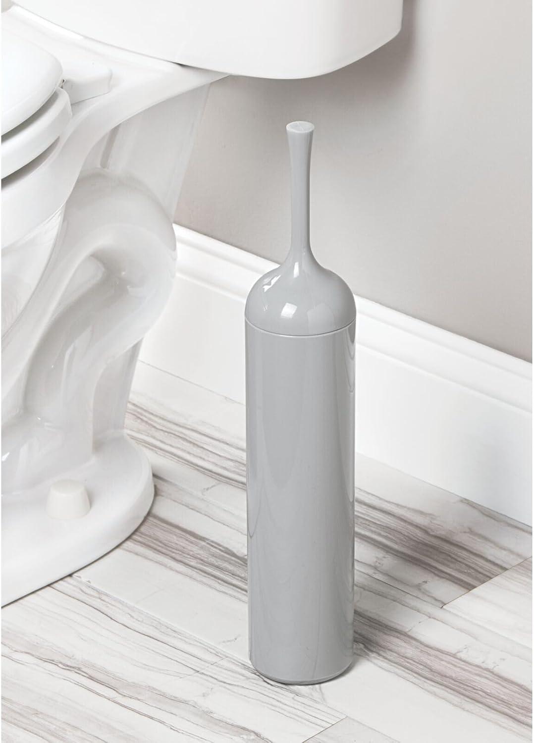 mDesign Extra Slim Compact Plastic Toilet Bowl Brush Holder - Gray