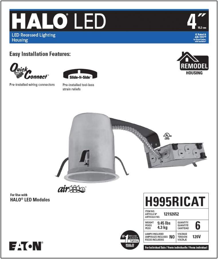 HALO H995RICAT, 4" LED Remodel Housing IC Air-Tite Shallow Ceiling 120V Line Voltage