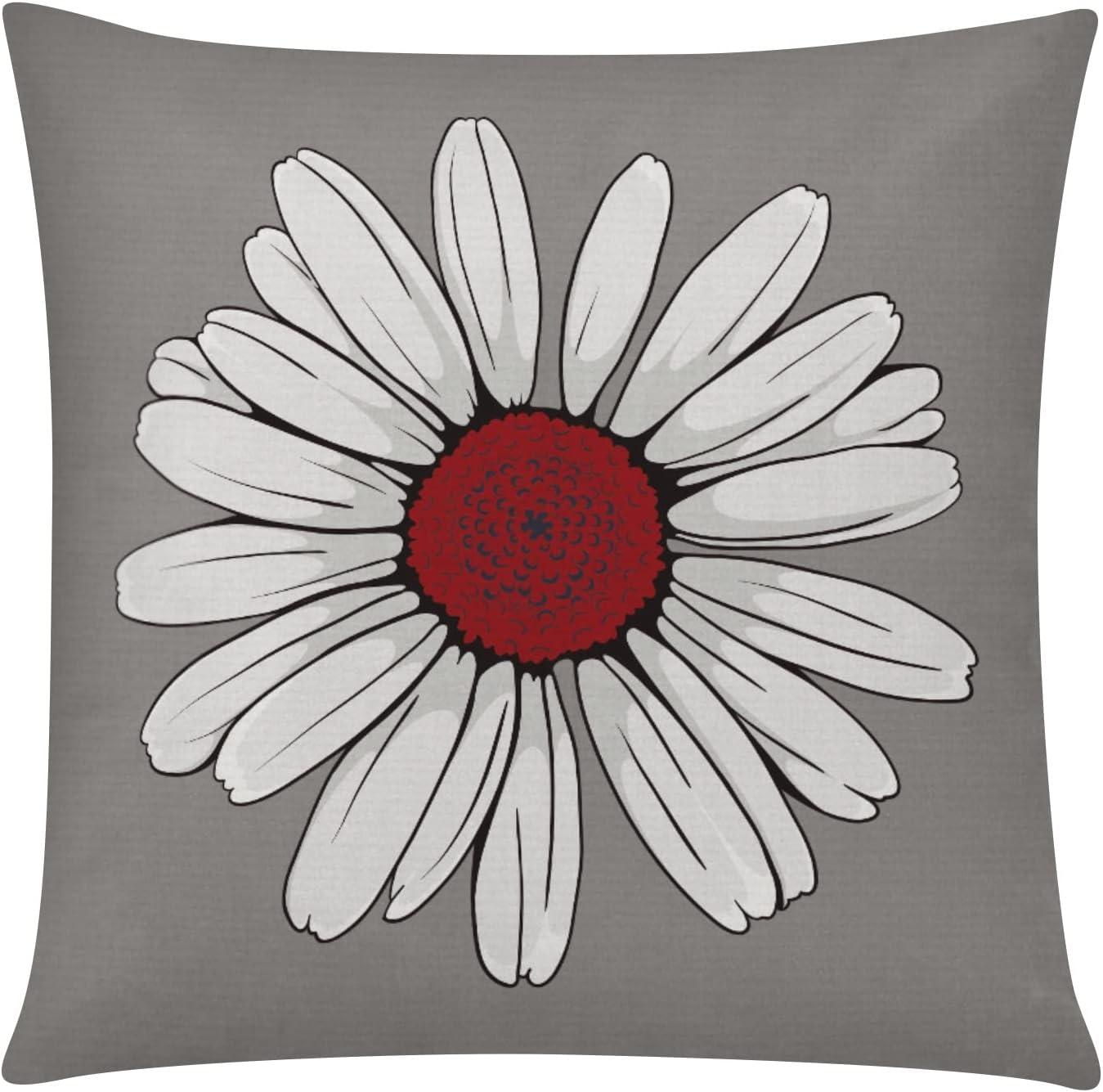 Red and Grey Cotton Daisy 18" Pillow Covers Set of 6