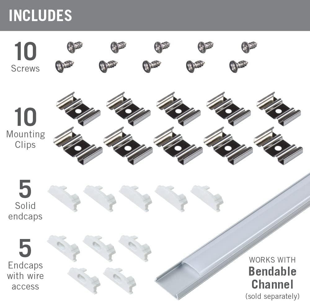 Accessory Packs for LED Tape Light Mounting Channels, Bendable, White