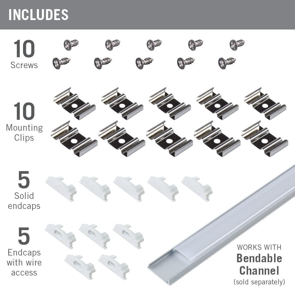 Accessory Packs for LED Tape Light Mounting Channels, Bendable, White