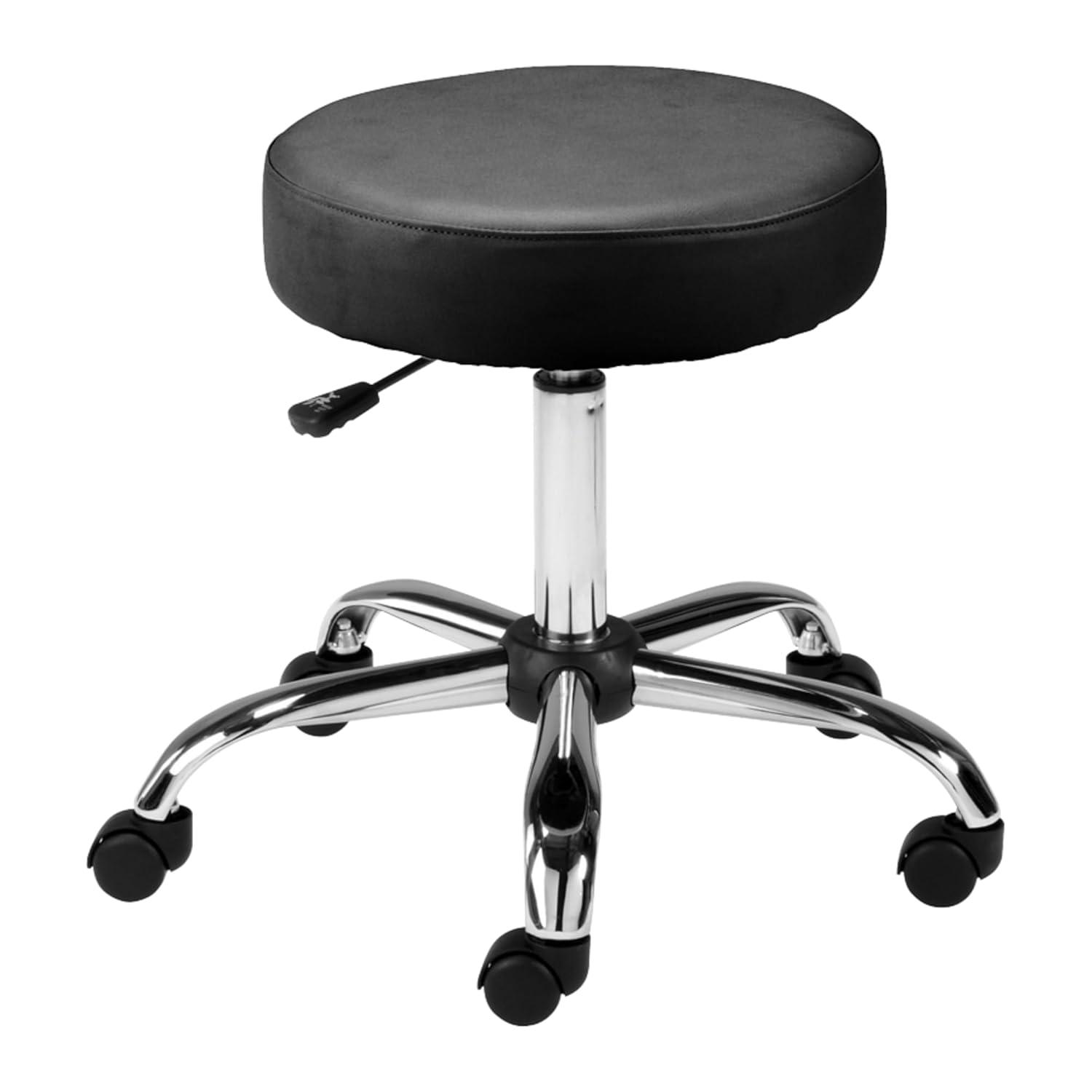 Black Vinyl Backless Pneumatic Height Adjustable Stool with Chrome Base
